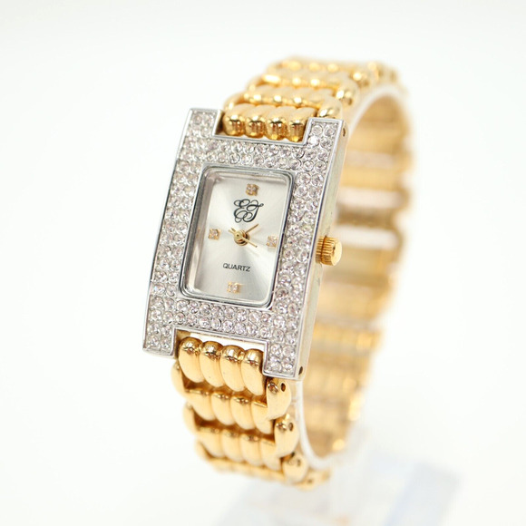 Elizabeth Taylor Womens 22mm Tank Watch Gold Tone Jewel Bezel with New Battery - Picture 1 of 16